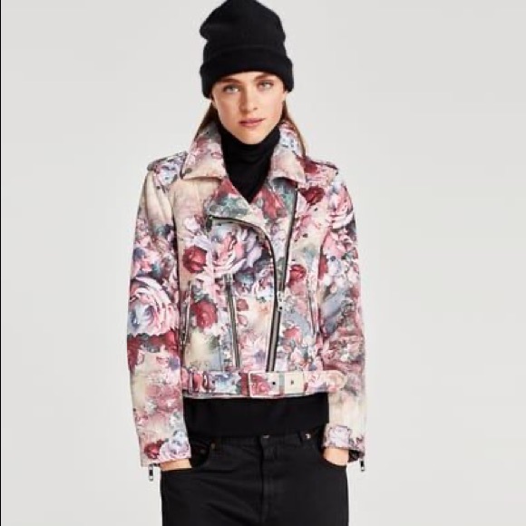 Zara Jackets & Blazers - ZARA Suede Floral Biker Jacket S